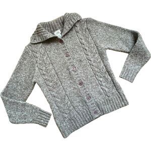 LL Bean Womens Cardigan Oatmeal Beige Marled Collar Button Acrylic Blend Knit S